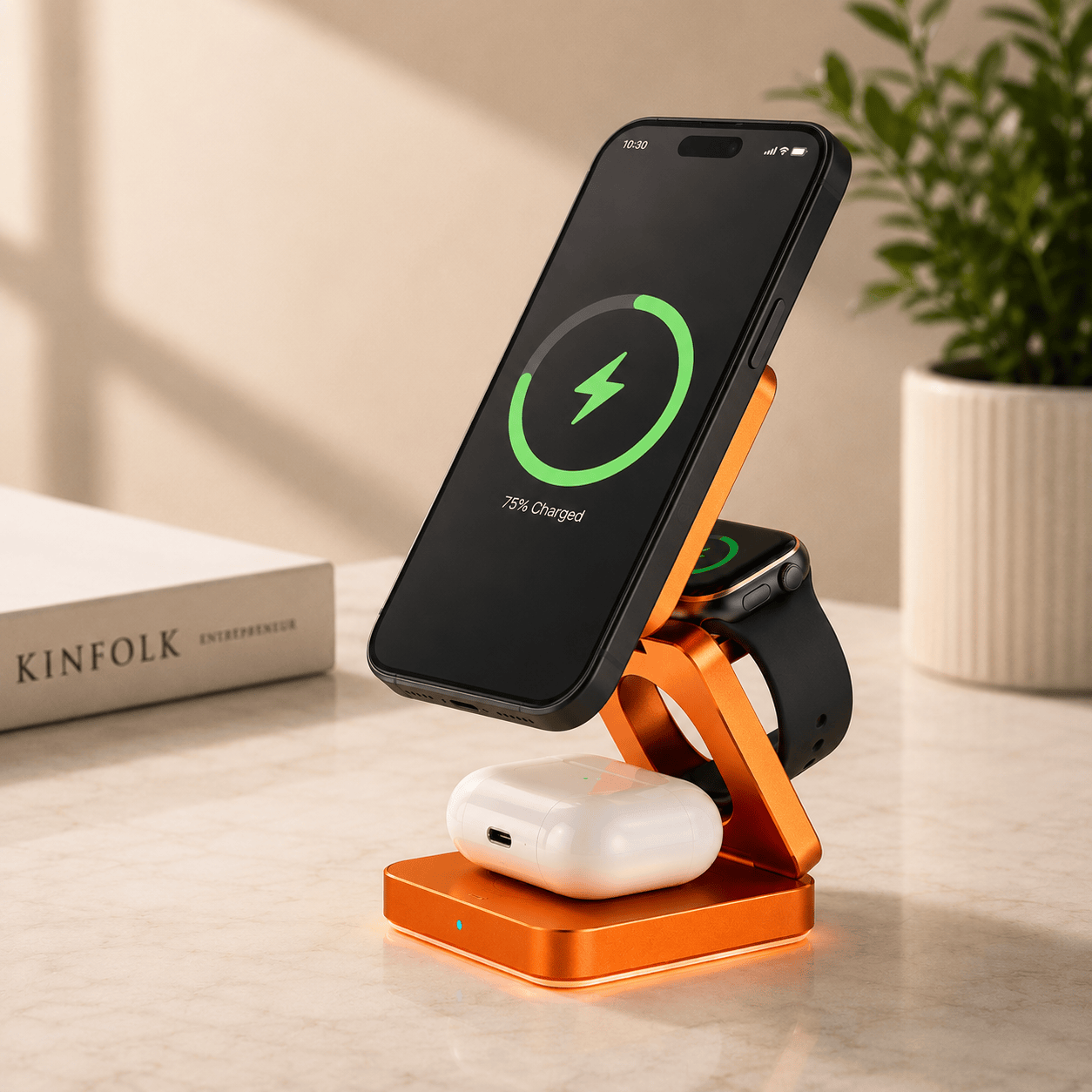 MagChrge Orange - 25W 3-in-1 Premium Wireless Charger