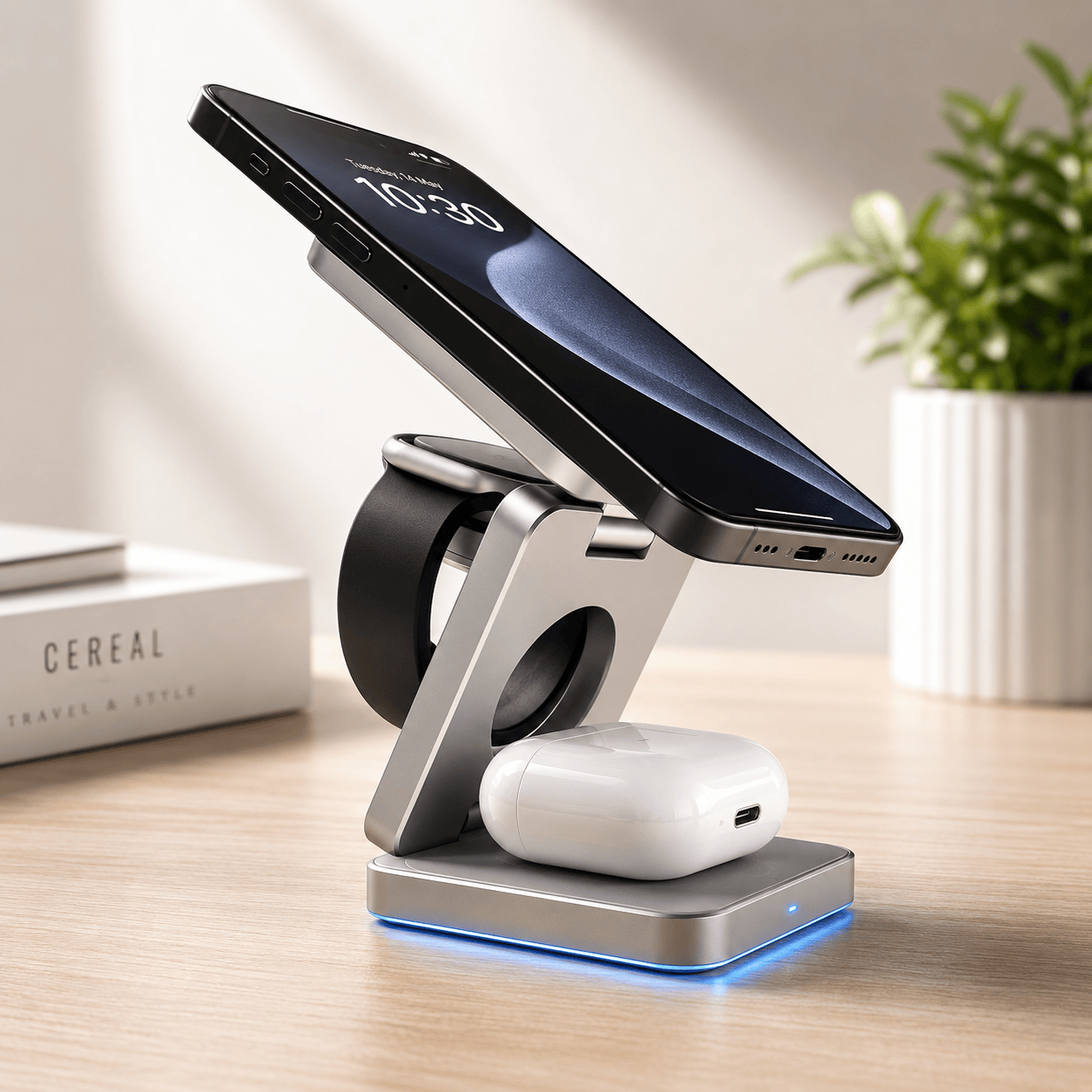 MagChrge Silver 3-in-1 Premium Wireless Charger